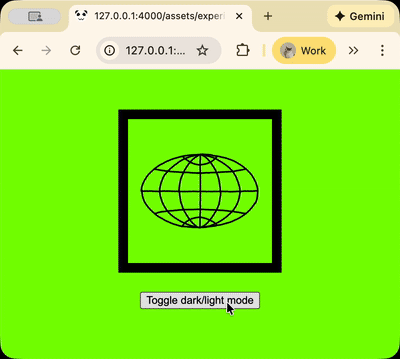 GIF of a proof of concept for testing the light/dark mode toggle