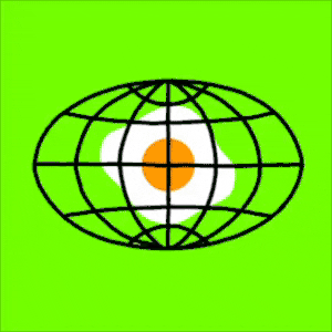 Animated gif of the logo: A fried egg with a retro-y handdrawn globe on top. It wiggles!
