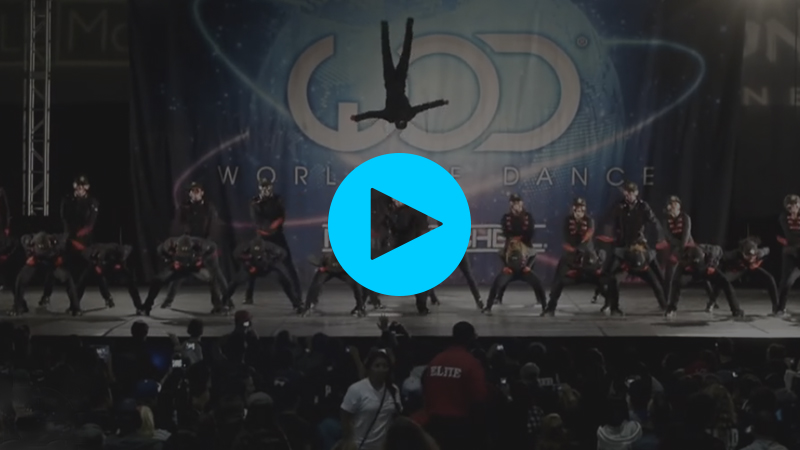 A still from a Youtube video of the Academy of Villains dance crew performing at World of Dance LA