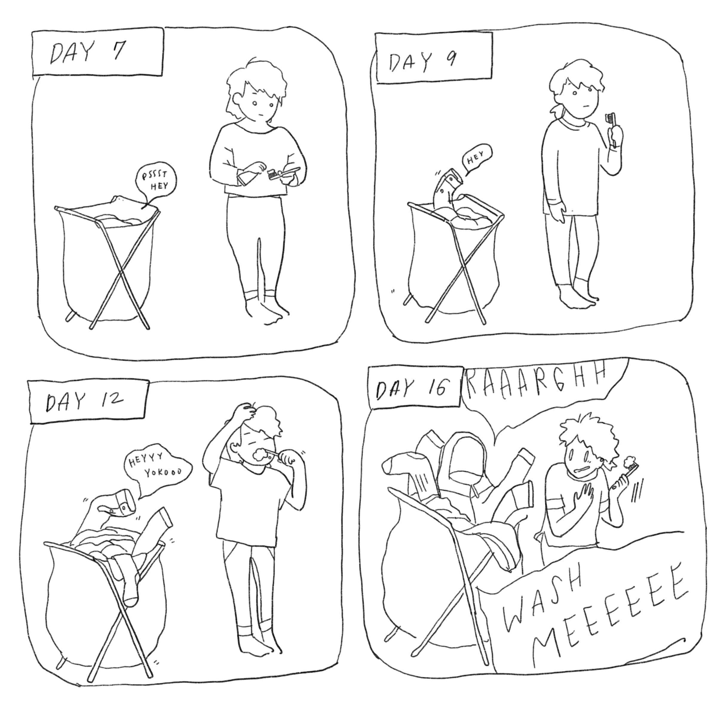 A comic about how I neglect my laundry until it’s basically a clothes monster