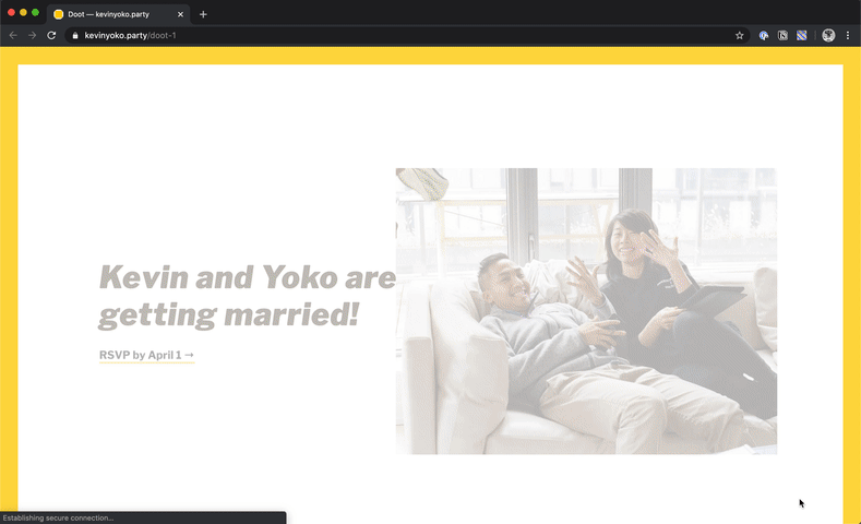 A very heavy GIF of a browser scrolling through our wedding website.