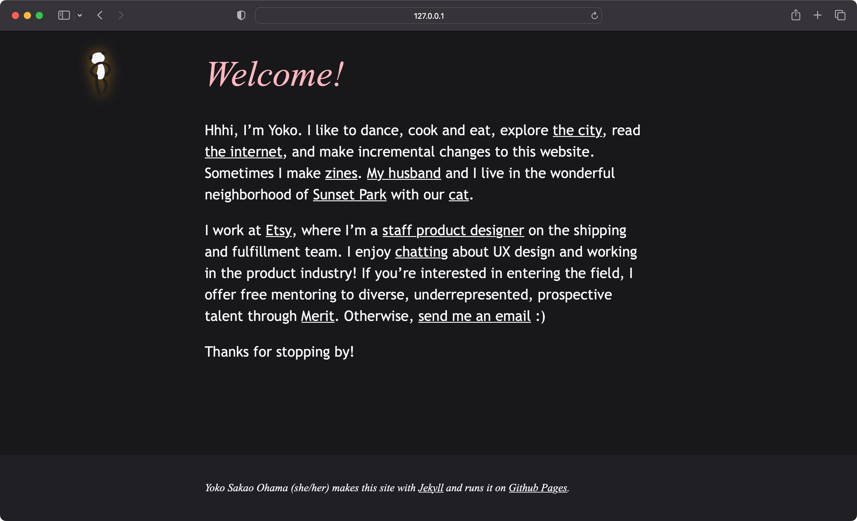 A screenshot of my website
